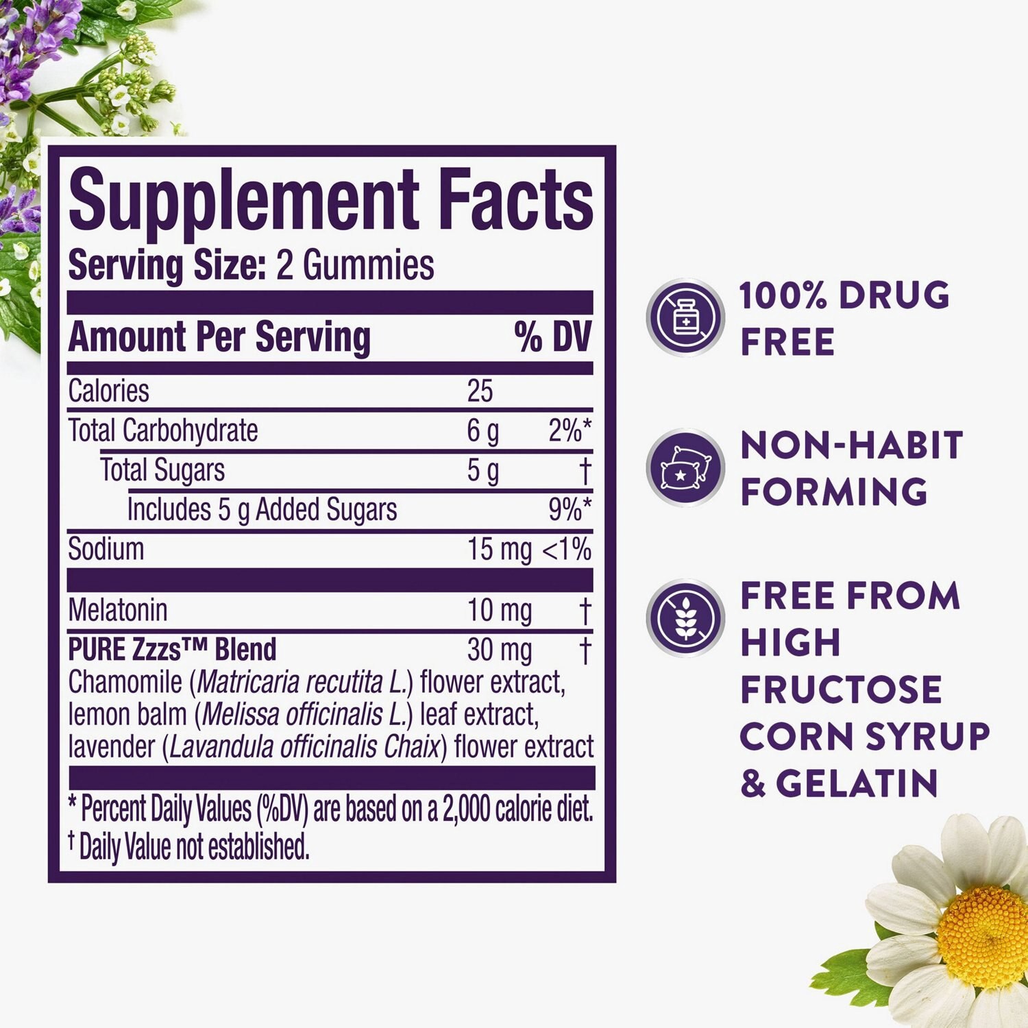 slide 4 of 6, Vicks ZzzQuil PURE Zzzs, Advanced 10mg Melatonin Gummies, Sleep Aid, Berry Flavored, with Chamomile & Lavender, Fall Asleep Fast, Drug-Free, Non-Habit Forming, 60ct, 60 ct