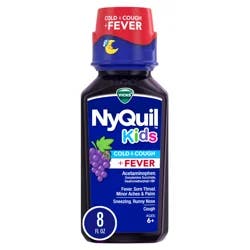 VICKS NyQuil Kids Grape Cold & Cough + Fever Multi-Symptom Relief Liquid, Nighttime Relief of Cough, Sore Throat, Sneezing, Runny Nose and Fever, Great-Tasting Grape Flavored Medicine, Specially Formulated for Kids Ages 6+, 8 OZ