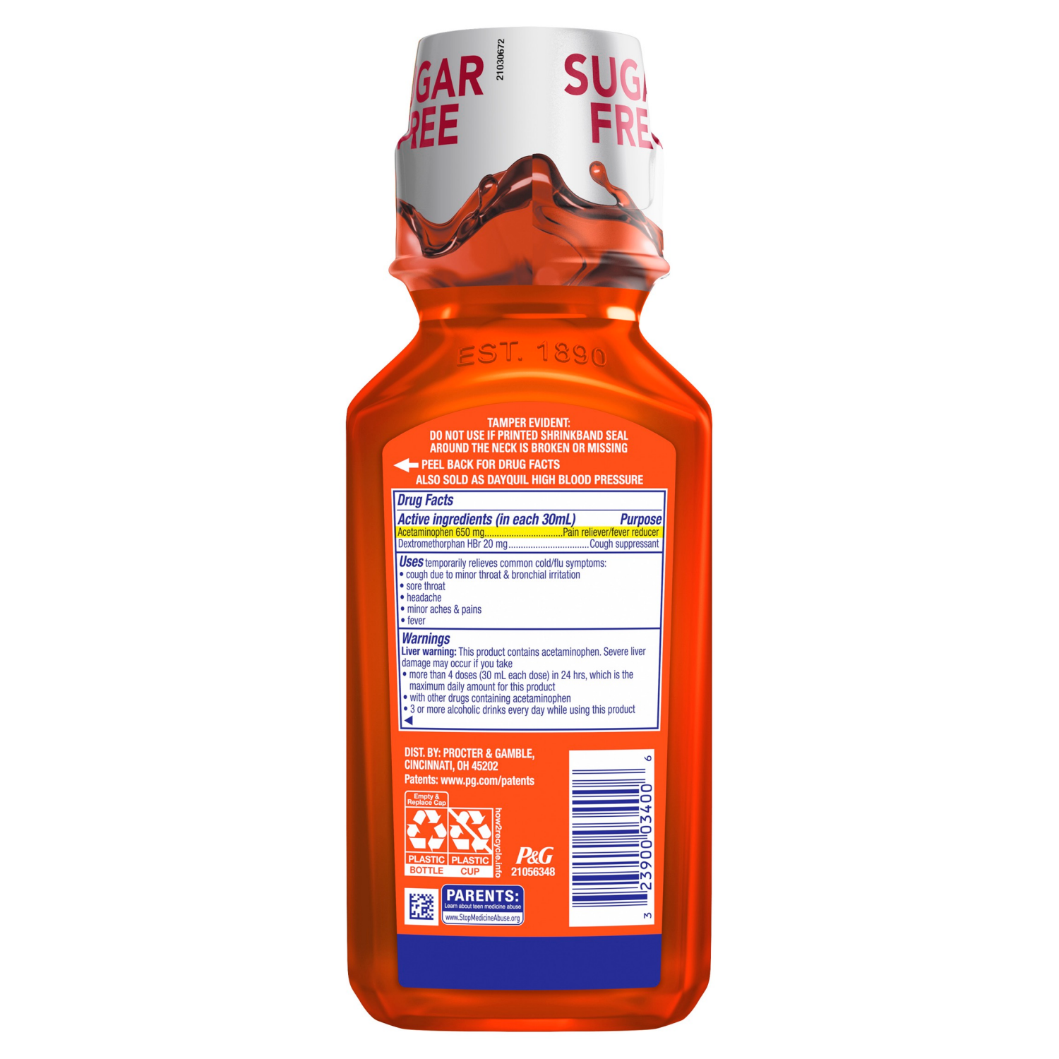 slide 3 of 8, VICKS DayQuil Diabetes Cold & Flu Relief Liquid Over-the-Counter Medicine, Powerful Multi-Symptom Daytime Relief of Cold, Cough, and Flu Symptoms, Non-Drowsy, Specially Formulated for People with Diabetes, Free of Sugar, Alcohol, & Decongestants, 12 FL OZ, 12 fl oz