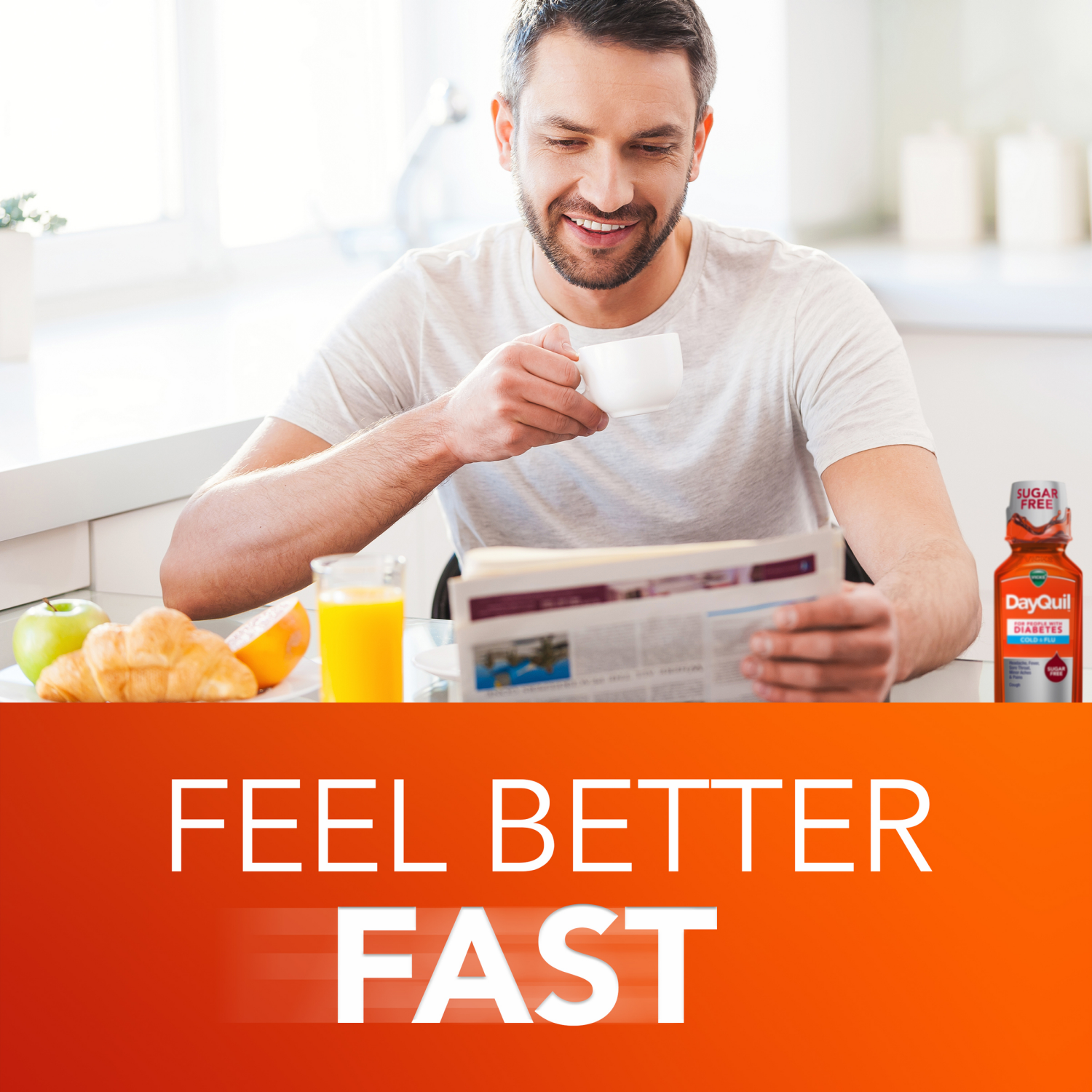 slide 4 of 8, VICKS DayQuil Diabetes Cold & Flu Relief Liquid Over-the-Counter Medicine, Powerful Multi-Symptom Daytime Relief of Cold, Cough, and Flu Symptoms, Non-Drowsy, Specially Formulated for People with Diabetes, Free of Sugar, Alcohol, & Decongestants, 12 FL OZ, 12 fl oz