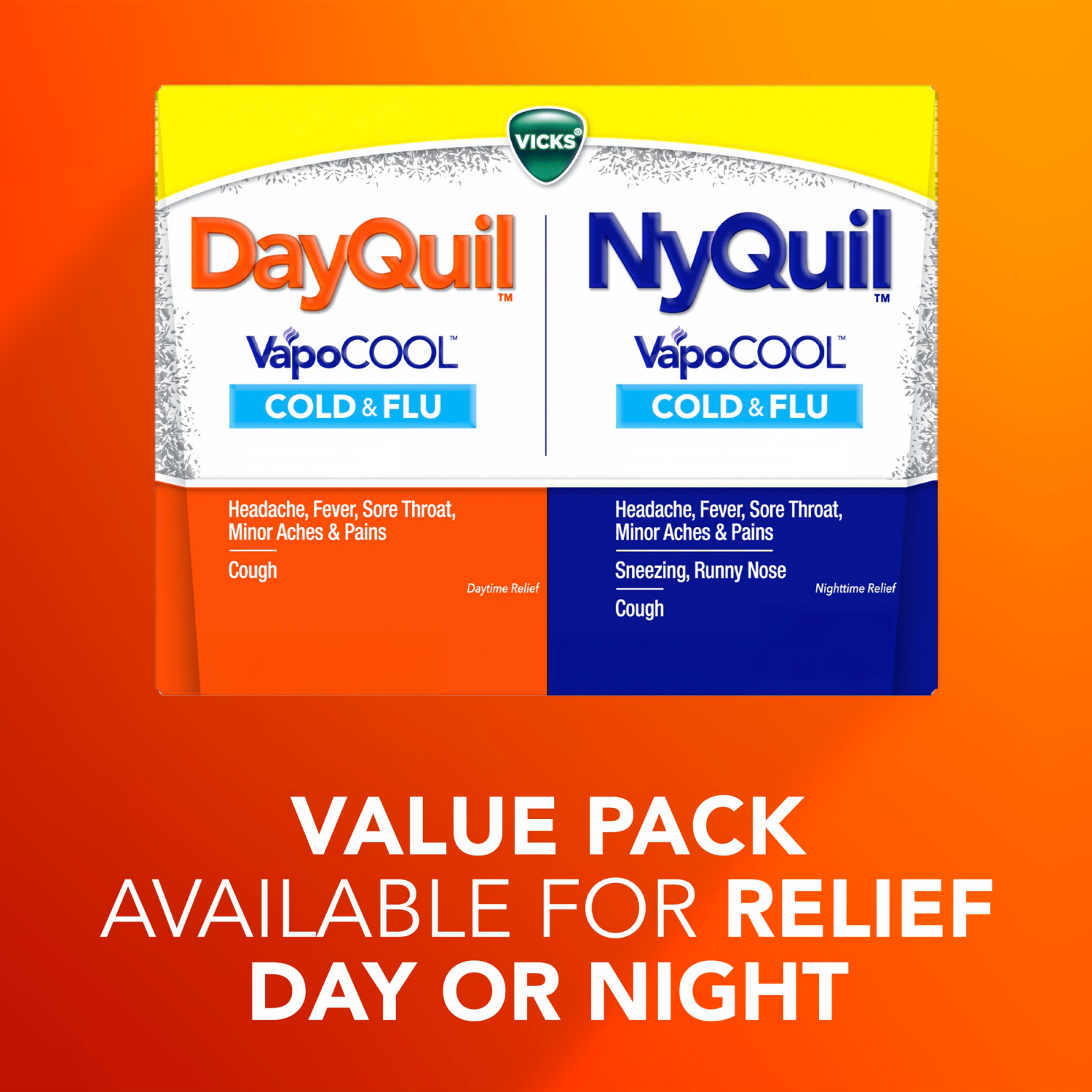 slide 3 of 5, Vicks DayQuil VapoCOOL Cold & Flu Coated Caplets, Over-the-Counter Medicine, Powerful Daytime Relief for Headache, Fever, Sore Throat, Minor Aches and Pains, and Cough, 24 Count, 24 ct