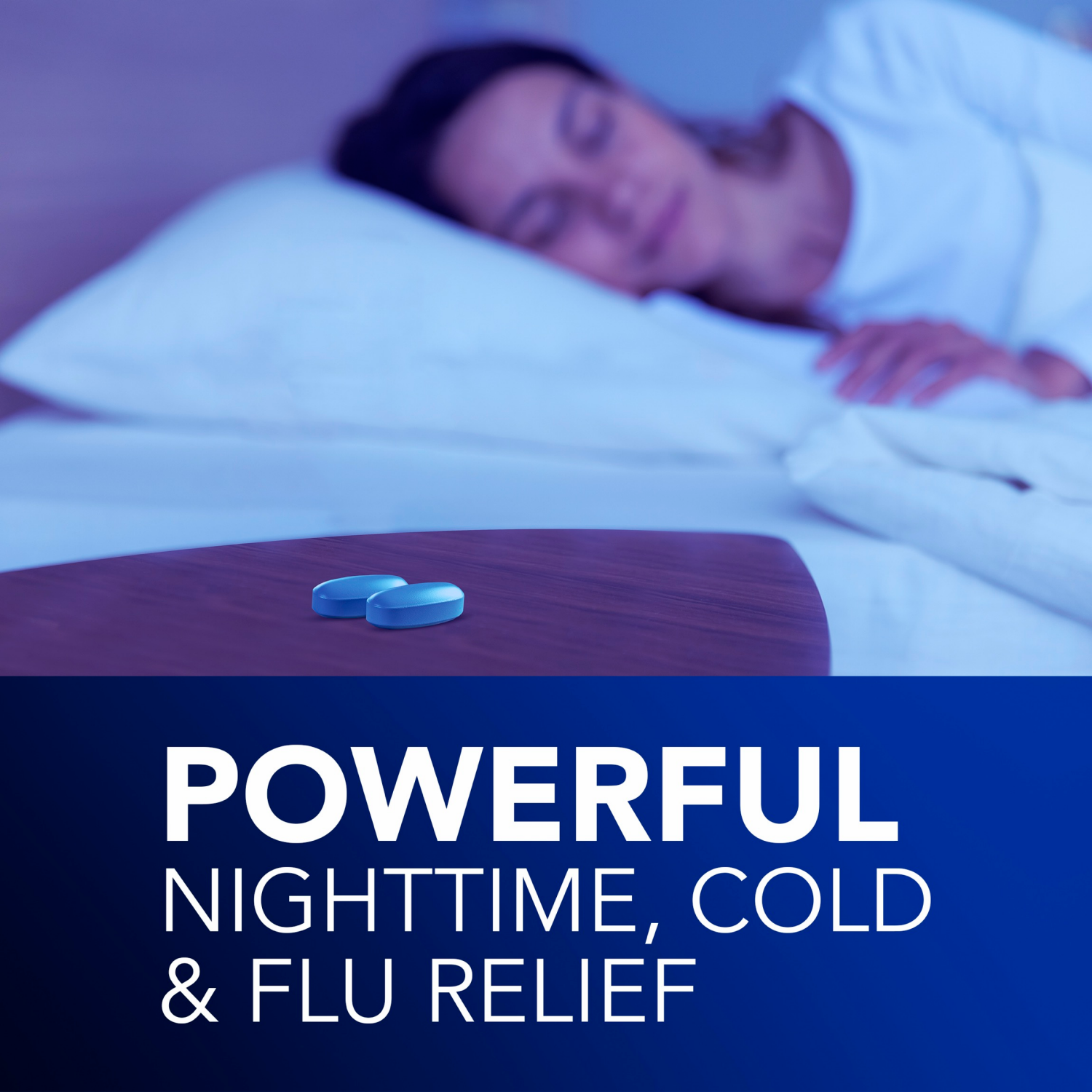 slide 8 of 8, Vicks NyQuil VapoCOOL Cold & Flu Coated Caplets, Over-the-Counter Medicine, Powerful Nighttime Relief for Headache, Fever, Sore Throat, Minor Aches and Pains, Sneezing, Runny Nose, and Cough, 24 Count, 24 ct