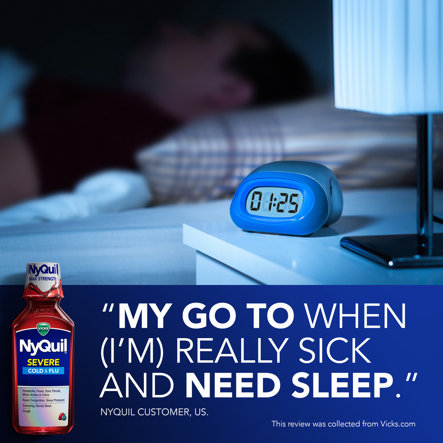 slide 3 of 5, Vicks NyQuil SEVERE Cold & Flu Liquid Berry Flavor Over-the-Counter Medicine, Powerful, Multi-Symptom Nighttime Relief for Headache, Fever, Sore Throat, Minor Aches and Pains, Nasal Congestion, Sinus Pressure, Sneezing, Runny Nose, and Cough, 2x12 OZ, 2 ct; 12 fl oz