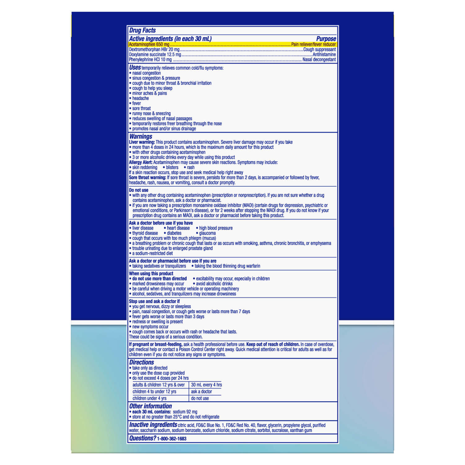 slide 4 of 5, Vicks NyQuil SEVERE Cold & Flu Liquid Berry Flavor Over-the-Counter Medicine, Powerful, Multi-Symptom Nighttime Relief for Headache, Fever, Sore Throat, Minor Aches and Pains, Nasal Congestion, Sinus Pressure, Sneezing, Runny Nose, and Cough, 2x12 OZ, 2 ct; 12 fl oz