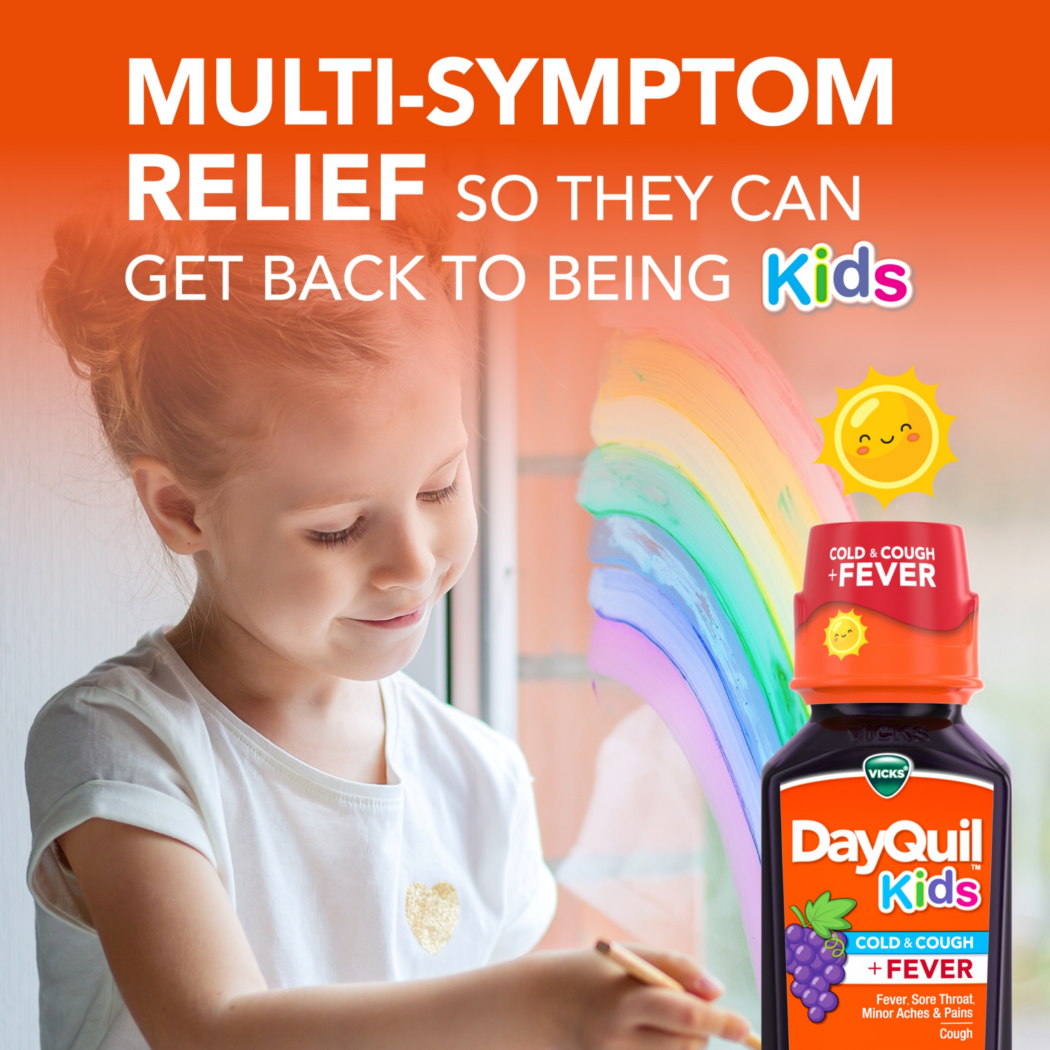 slide 5 of 8, VICKS DayQuil and NyQuil Kids Grape Cold & Cough + Fever Multi-Symptom Relief Liquid Co-Pack, Daytime and Nighttime Cough, Cold, and Fever Relief, Great-Tasting Grape Flavored Medicine, Specially Formulated for Kids Ages 6+, 2x8 OZ, 1 ct