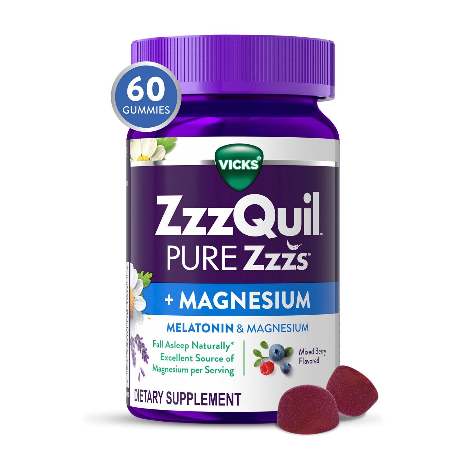 slide 7 of 7, Zzzquil Pure Zzz's Sleep + Mag With Ashwagandha, Tart Cherry, 60 Gummies, 60 ct