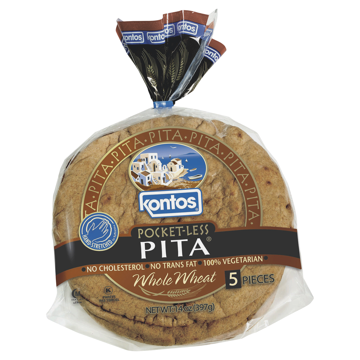 slide 1 of 1, Kontos Whole Wheat Pocketless Pita, 14 oz