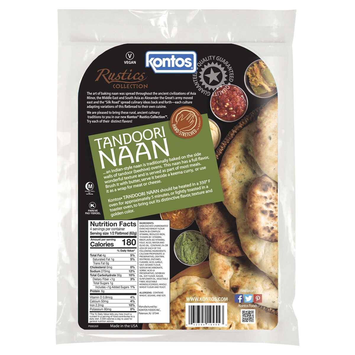 slide 2 of 2, Kontos Rustic Tandoori Naan Garlic 2 Count, 2 ct; 8.8 oz