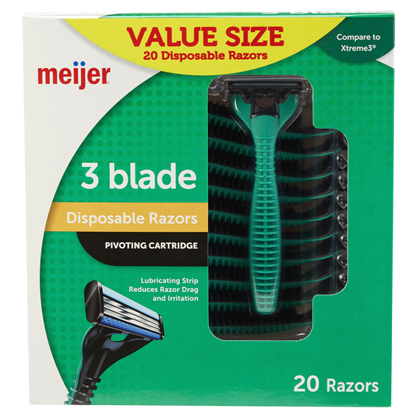 slide 1 of 1, Meijer Men's 3 Blade Disposable Razors Value Pack, 20 ct