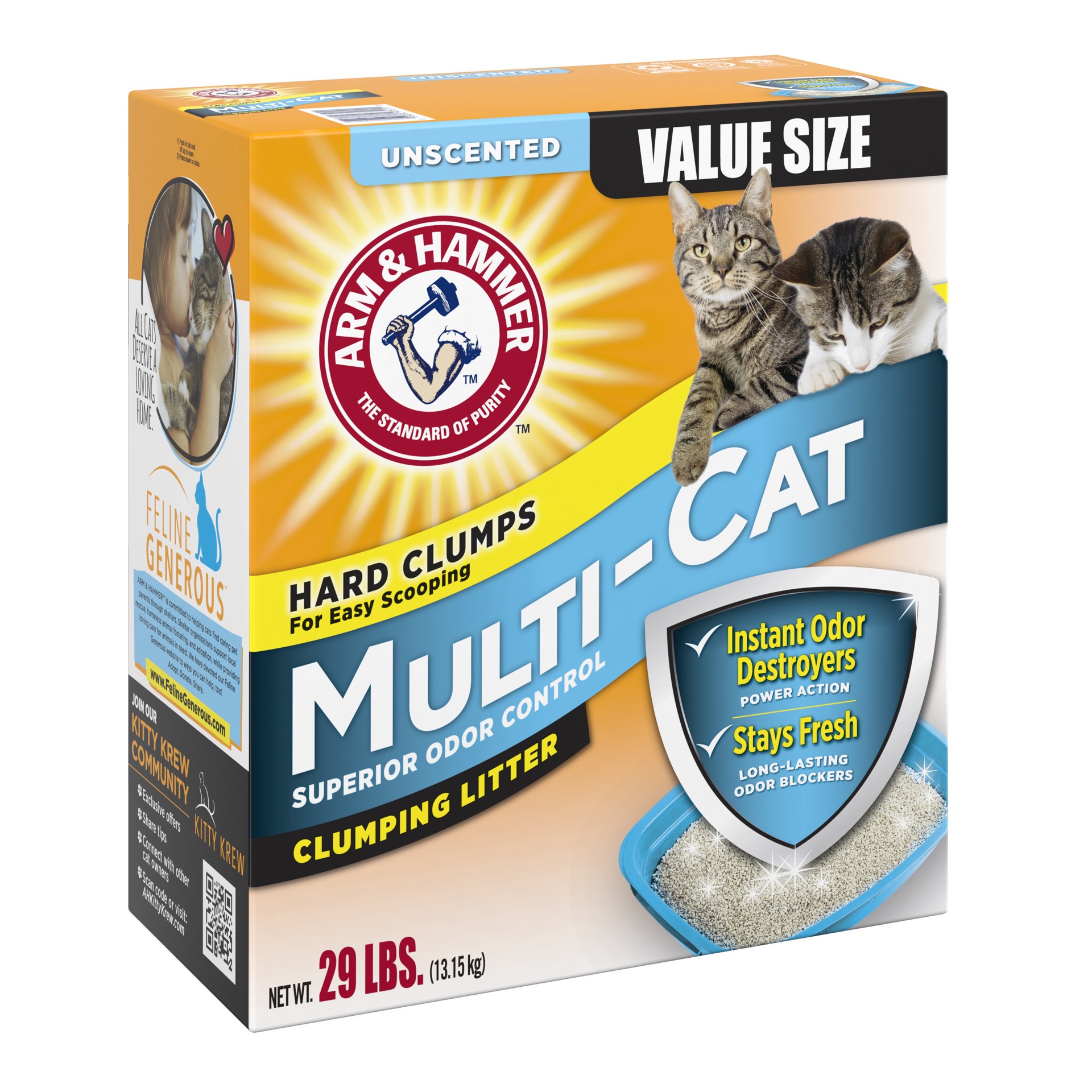 slide 4 of 4, ARM & HAMMER Multi-Cat Unscented Clumping Litter Value Size 29 lb, 29 lb