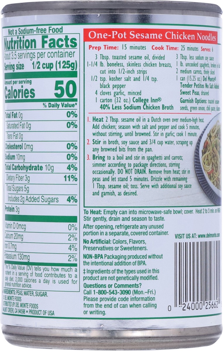 slide 5 of 13, Del Monte Fresh Cut Tender Petites No Salt Added Sweet Peas 15.25 oz, 15.25 oz