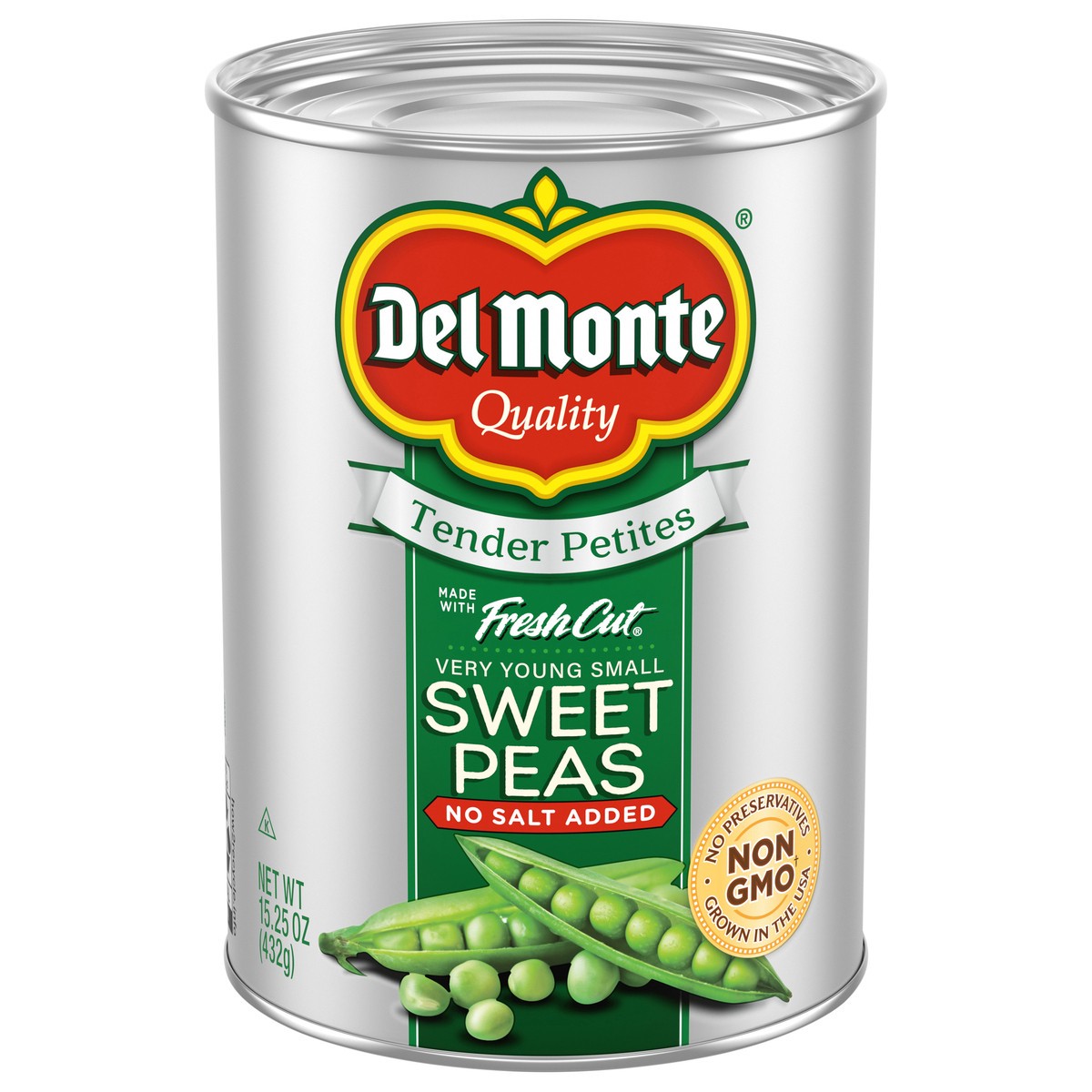 slide 1 of 13, Del Monte Fresh Cut Tender Petites No Salt Added Sweet Peas 15.25 oz, 15.25 oz