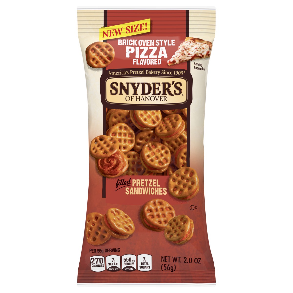 slide 1 of 7, Snyder's of Hanover Pretzel Sandwich, Filled, Pizza Flavored, Brick Oven Style, 2 oz