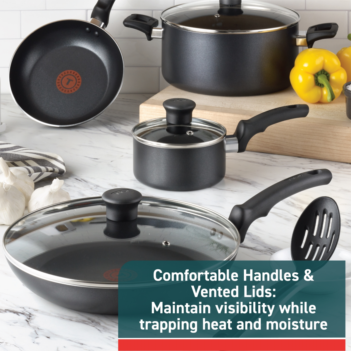 slide 4 of 4, T Fal T-Fal Essentials Non-Stick Cookware, 8 quart Stockpot Black, 8 qt