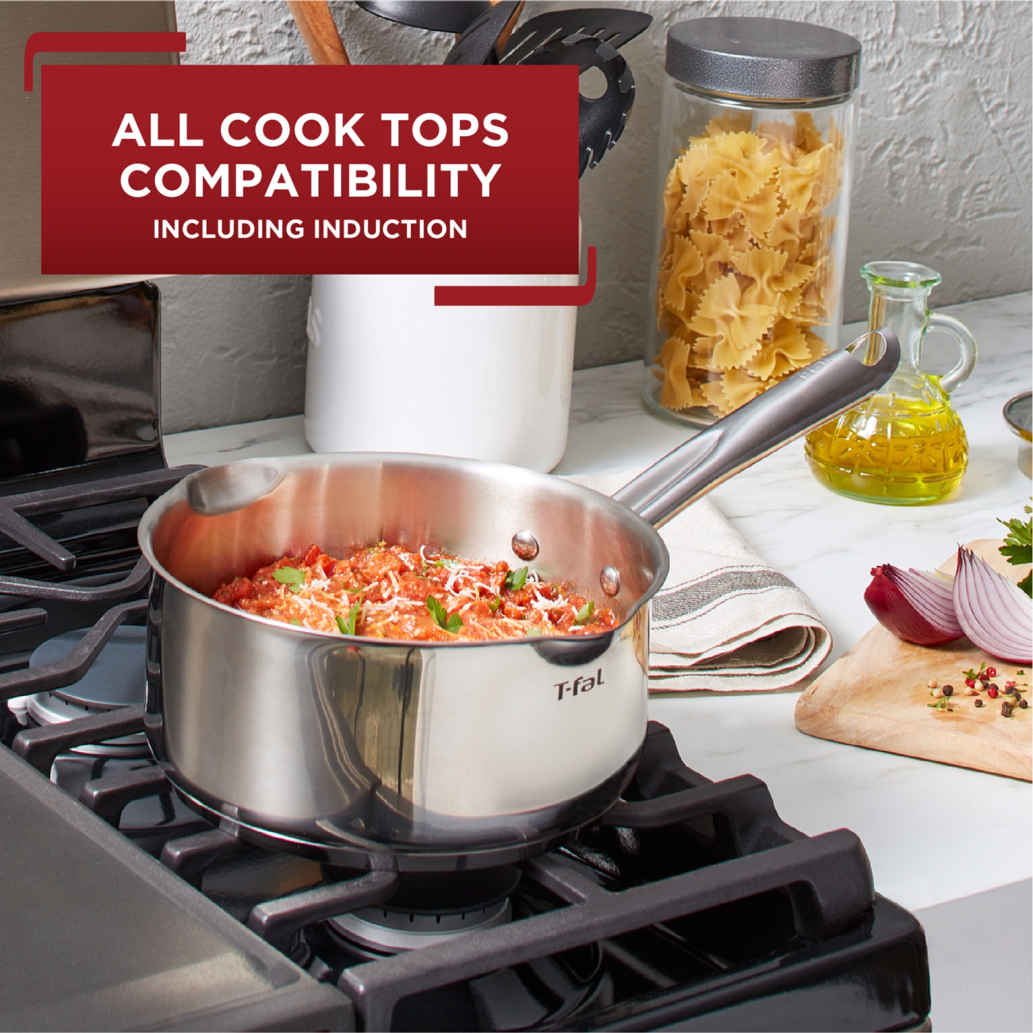 slide 3 of 8, T-Fal Cook & Strain Stainless Steel Saucepan, 3 qt