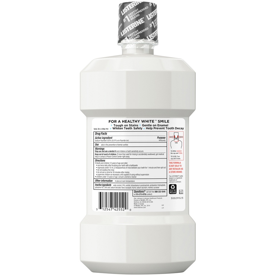 slide 6 of 6, Listerine Healthy White Gentle Clean Mint Sodium Fluoride Anti-Cavity Mouthrinse, 32 fl oz