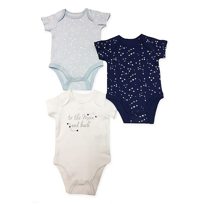 slide 1 of 1, Sterling Baby Newborn To the Moon'' Bodysuit - White/Navy/Light Blue'', 3 ct