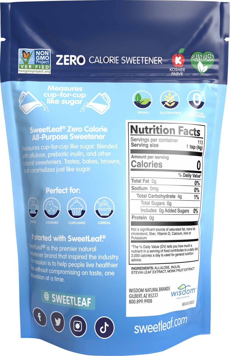 slide 7 of 12, SweetLeaf Indulge Granular, Zero Calorie All-Purpose Sweetener, 16oz bag, 16 oz