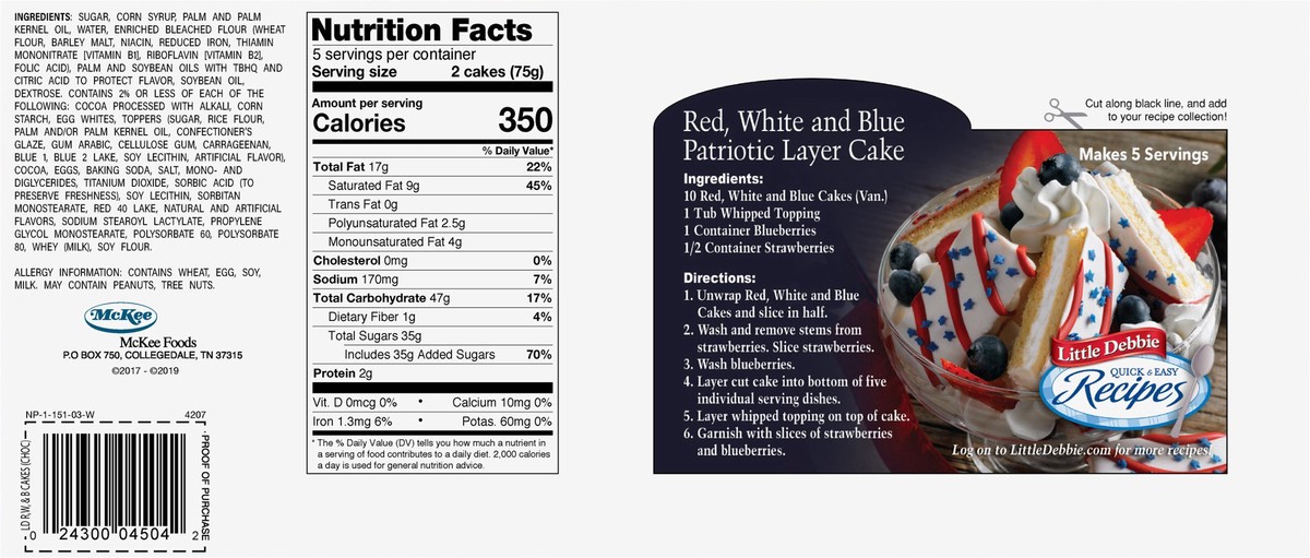 slide 10 of 11, Little Debbie Snack Cakes, Little Debbie Family Pack Red, White and Blue Cakes (choc), 10 ct