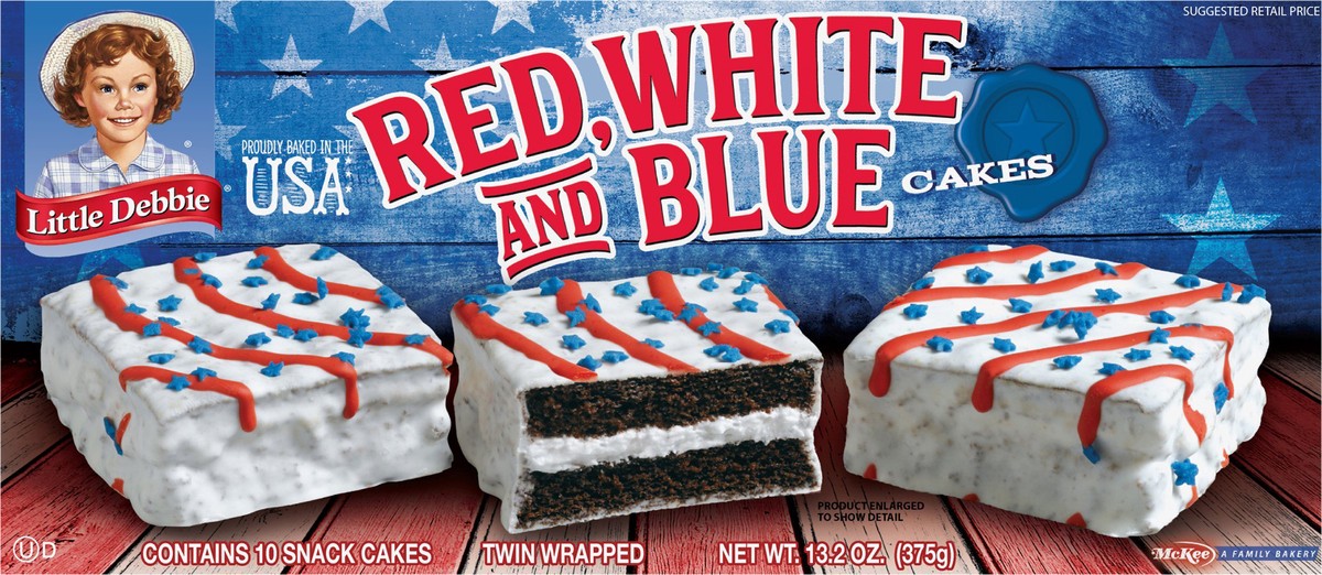 slide 2 of 11, Little Debbie Snack Cakes, Little Debbie Family Pack Red, White and Blue Cakes (choc), 10 ct