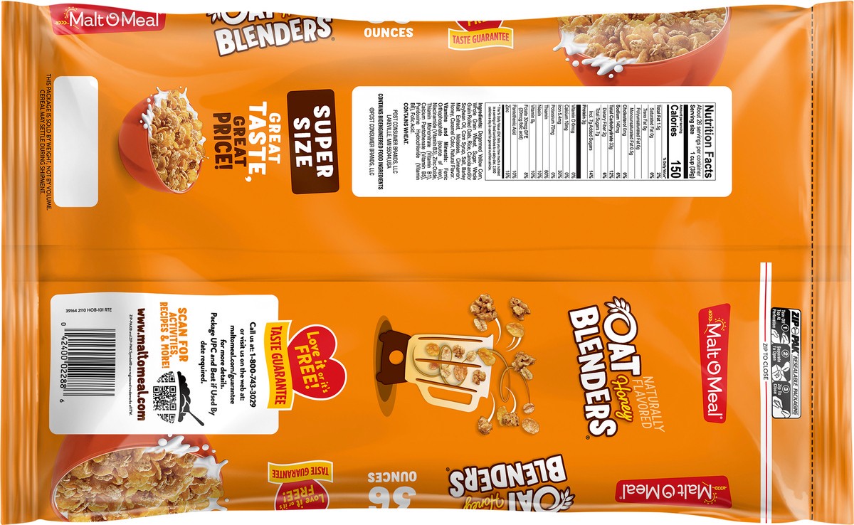 slide 3 of 7, Malt-O-Meal Oat Blenders Honey Cereal, Honey Flavored Breakfast Cereal, 36 OZ Bag, 36 oz