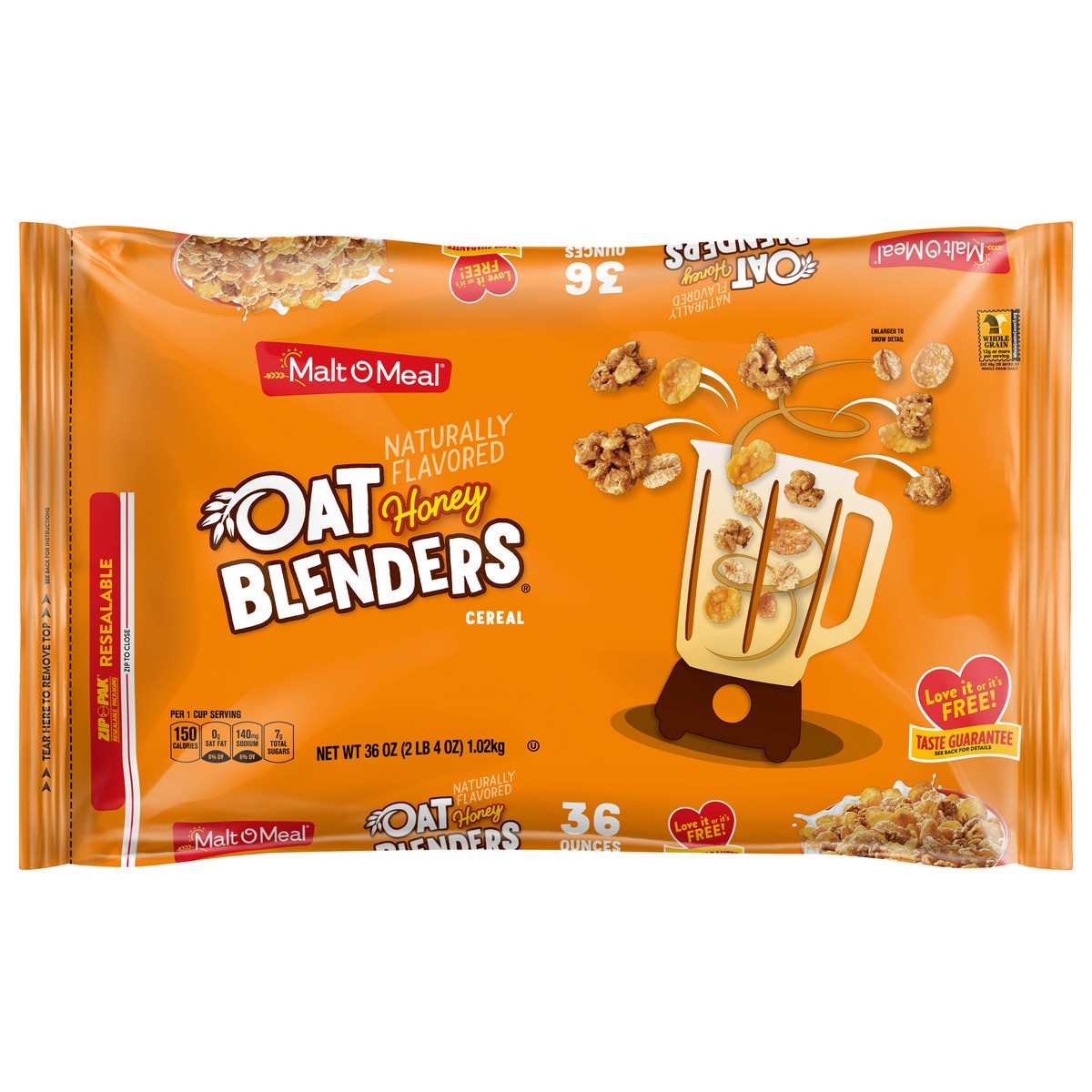 slide 1 of 7, Malt-O-Meal Oat Blenders Honey Cereal, Honey Flavored Breakfast Cereal, 36 OZ Bag, 36 oz