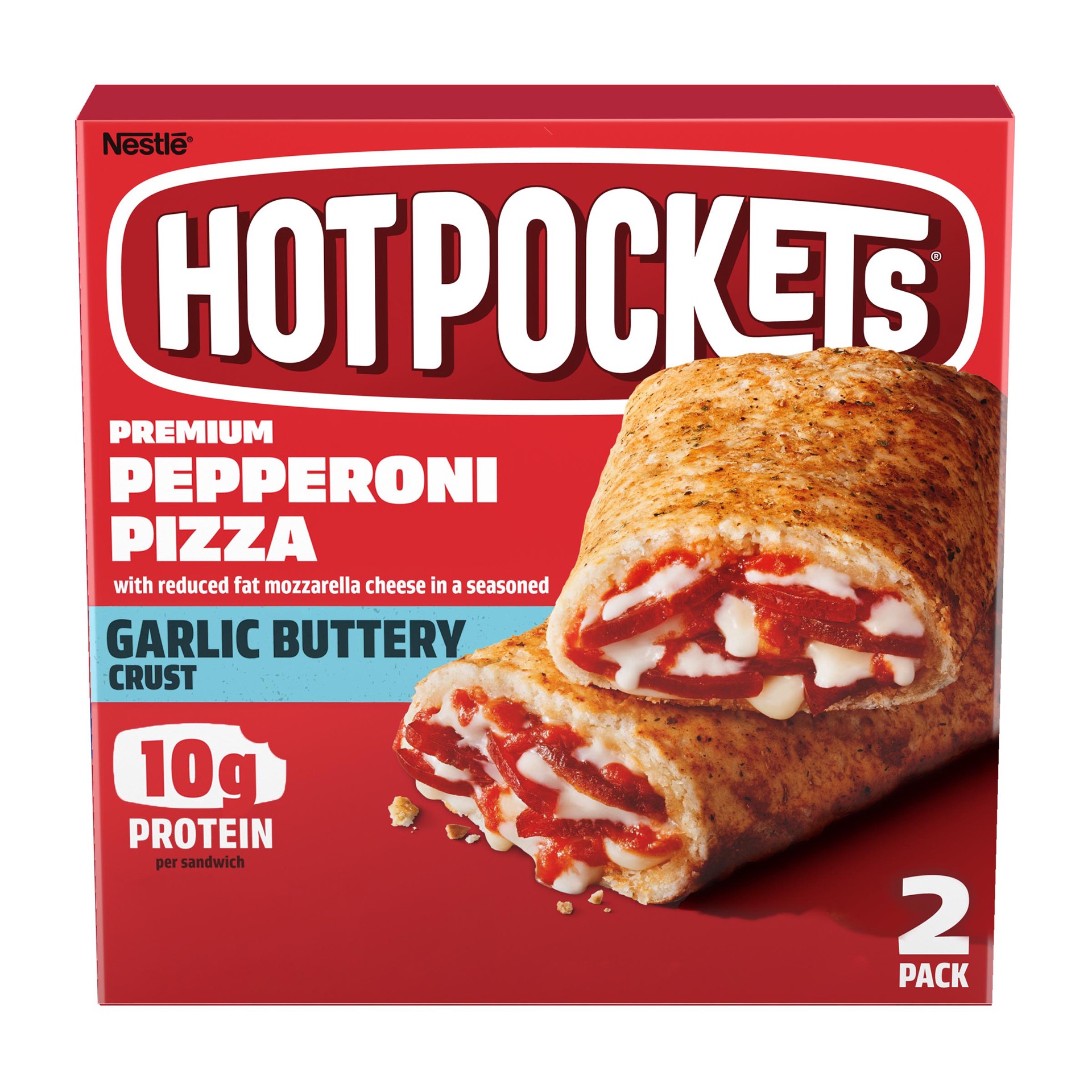 slide 1 of 8, Hot Pockets Pepperoni Pizza Frozen Snacks, Pizza Snacks Made with Reduced Fat Mozzarella Cheese, 2 Count Frozen Sandwiches, 9 oz