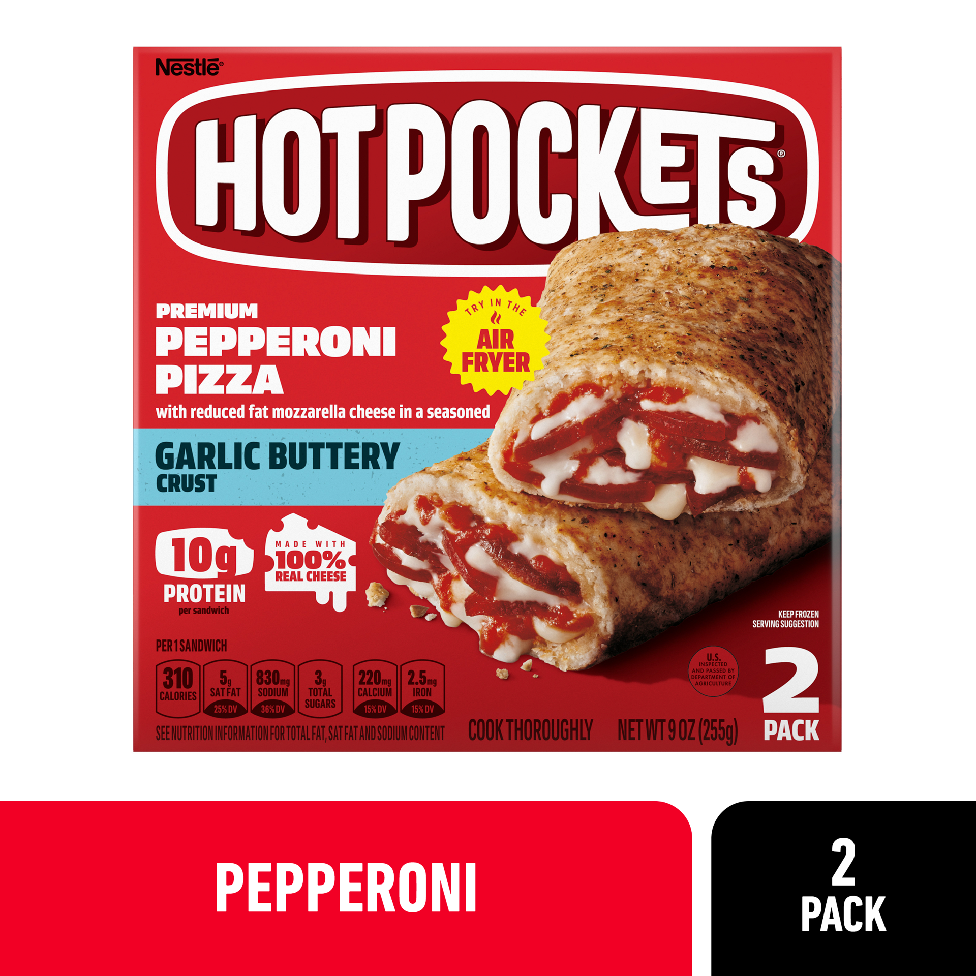 slide 1 of 8, Hot Pockets Pepperoni Pizza Frozen Snacks, Pizza Snacks Made with Reduced Fat Mozzarella Cheese, 2 Count Frozen Sandwiches, 9 oz