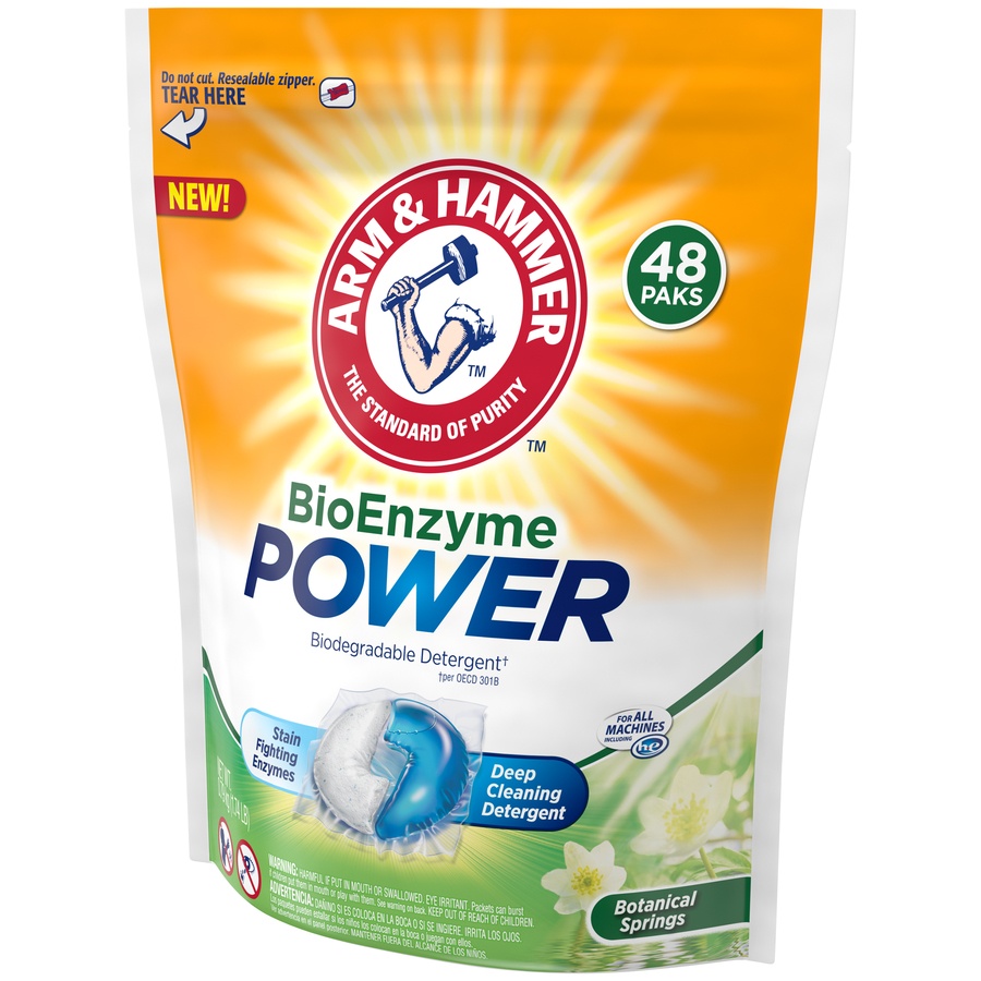 slide 3 of 4, ARM & HAMMER Bioenzyme Power Botanical Springs Biodegradable Detergent Paks, 48 ct