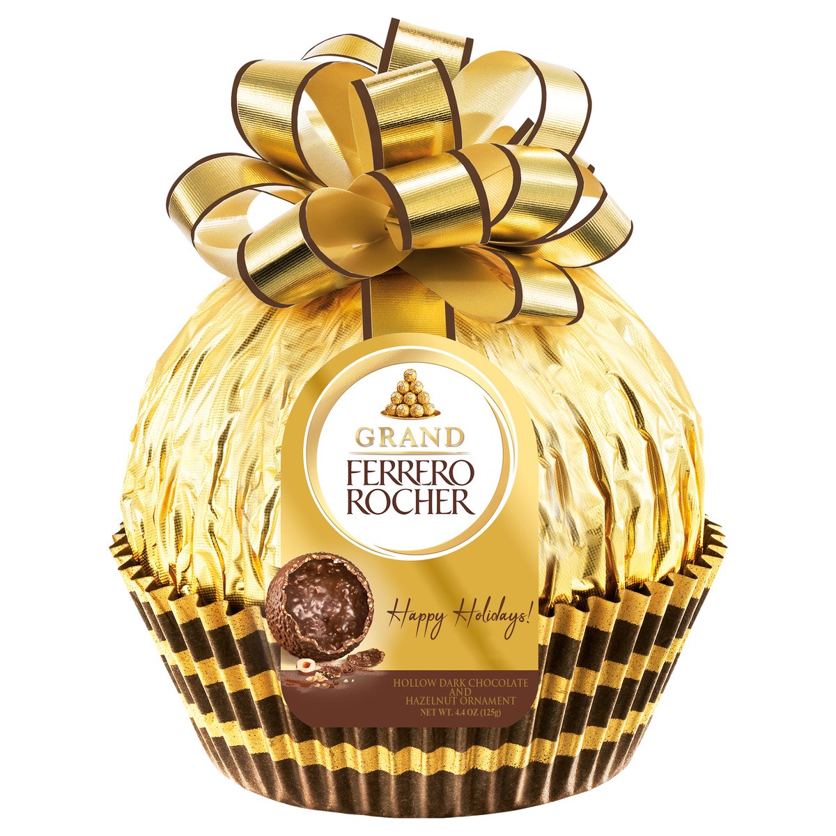 slide 1 of 3, Ferrero Rocher Happy Holidays! Hollow Milk Chocolate and Hazelnut Ornament 4.4 oz, 4.4 oz