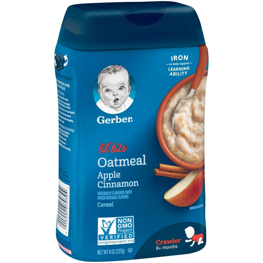 slide 4 of 9, Gerber Lil' Bits Oatmeal Apple Cinnamon Baby Cereal, 8 oz
