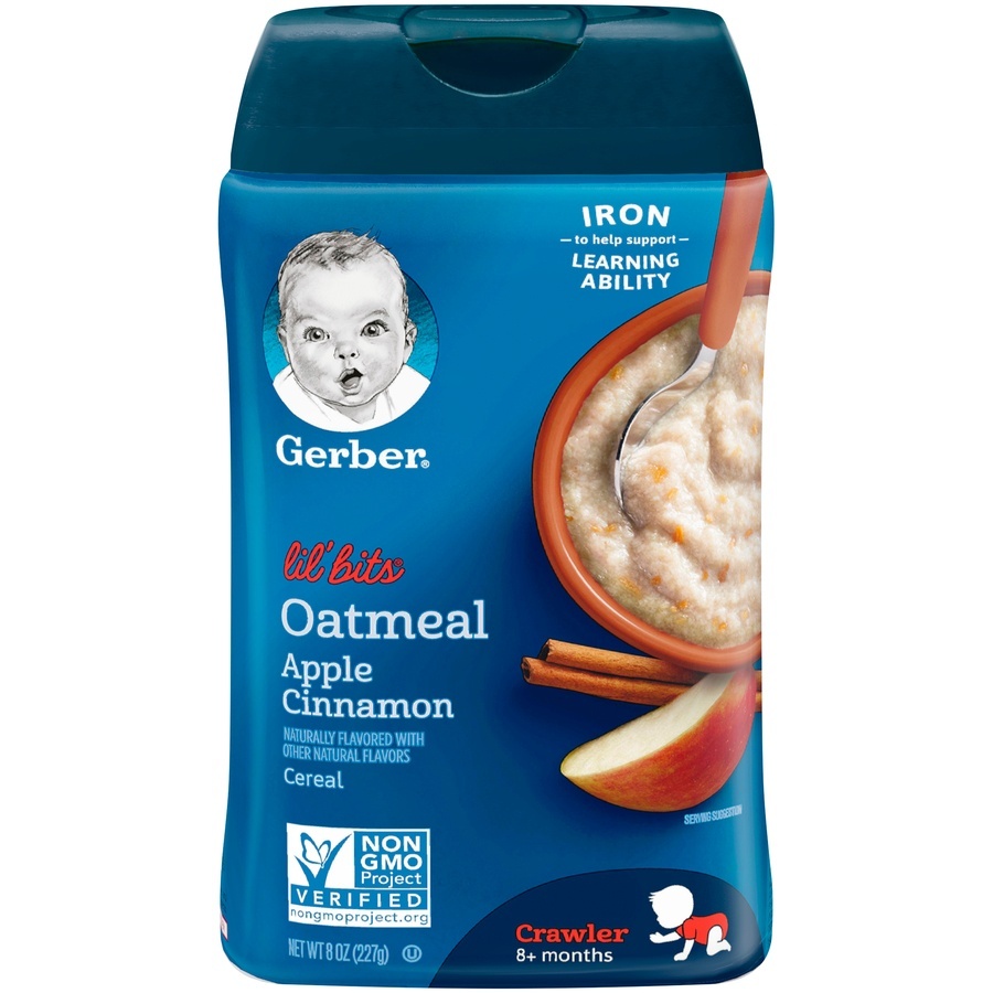 slide 1 of 9, Gerber Lil' Bits Oatmeal Apple Cinnamon Baby Cereal, 8 oz