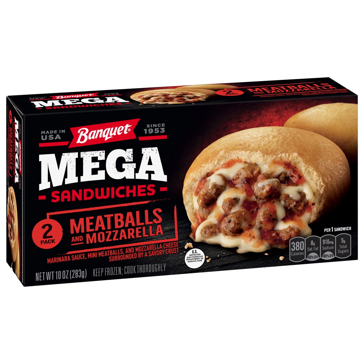 slide 10 of 11, Banquet Mega 2 Pack Meatballs and Mozzarella Sandwiches 2 ea, 2 ct