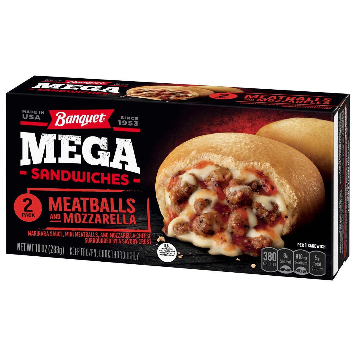 slide 9 of 11, Banquet Mega 2 Pack Meatballs and Mozzarella Sandwiches 2 ea, 2 ct