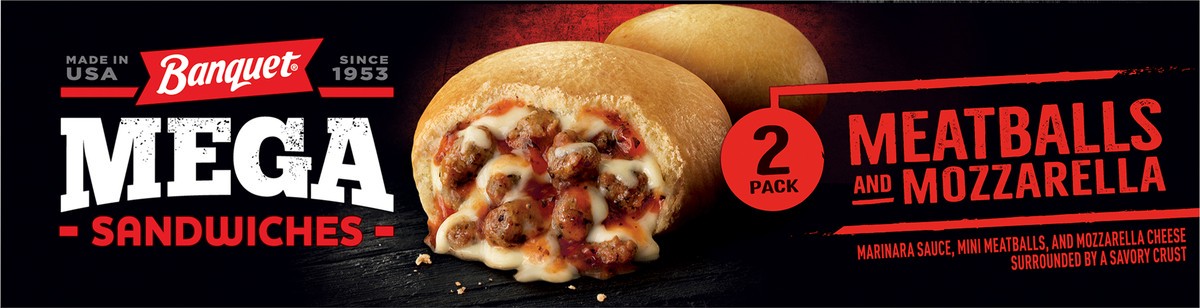 slide 3 of 11, Banquet Mega 2 Pack Meatballs and Mozzarella Sandwiches 2 ea, 2 ct