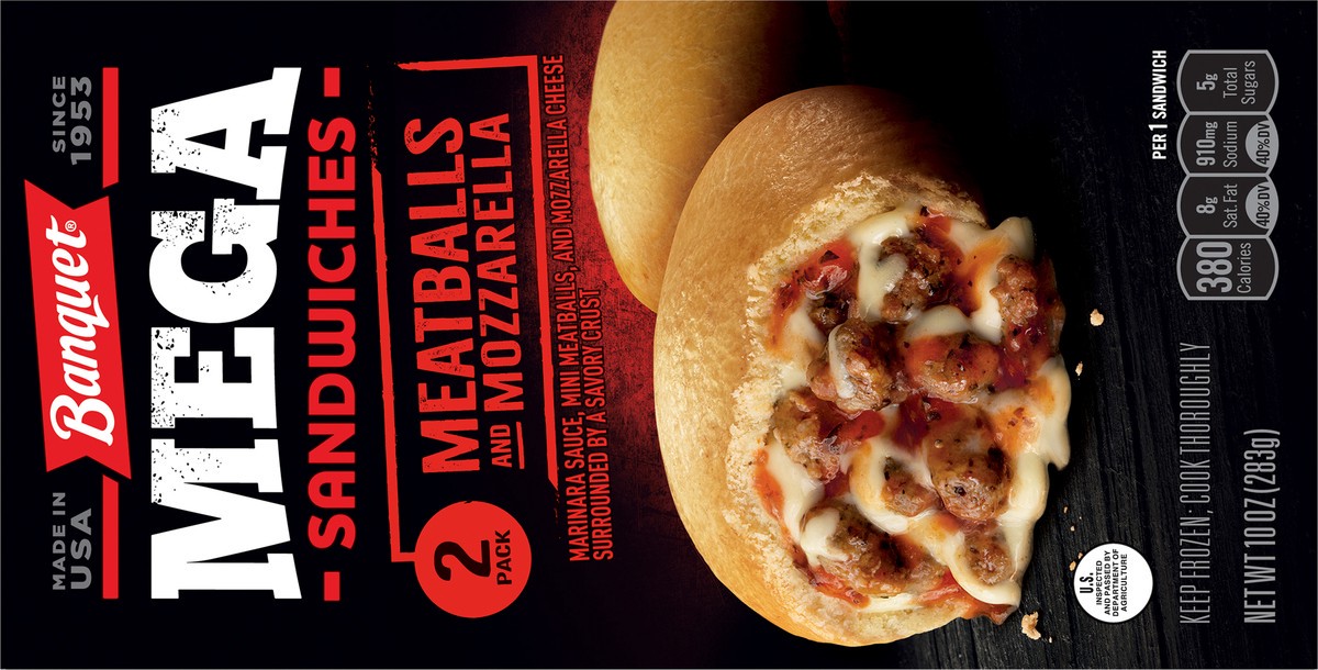 slide 11 of 11, Banquet Mega 2 Pack Meatballs and Mozzarella Sandwiches 2 ea, 2 ct