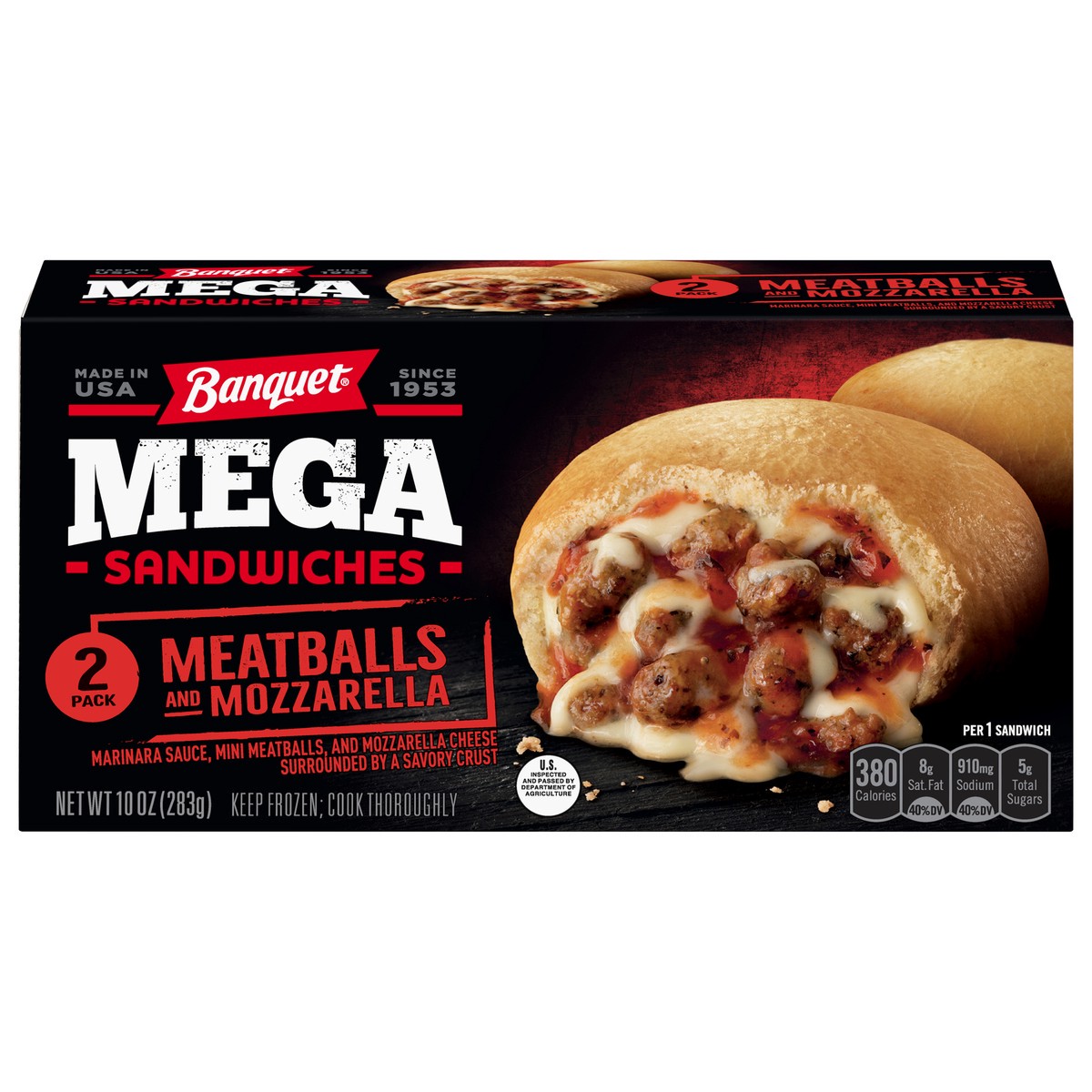 slide 7 of 11, Banquet Mega 2 Pack Meatballs and Mozzarella Sandwiches 2 ea, 2 ct