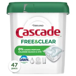 Cascade Action Packs Free & Clear Dishwasher Pods - Unscented