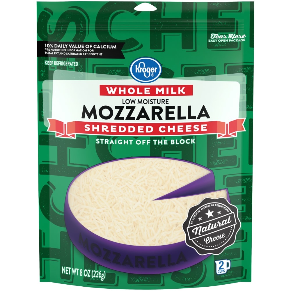 slide 1 of 1, Kroger Whole Milk Shredded Mozzarella Cheese, 8 oz