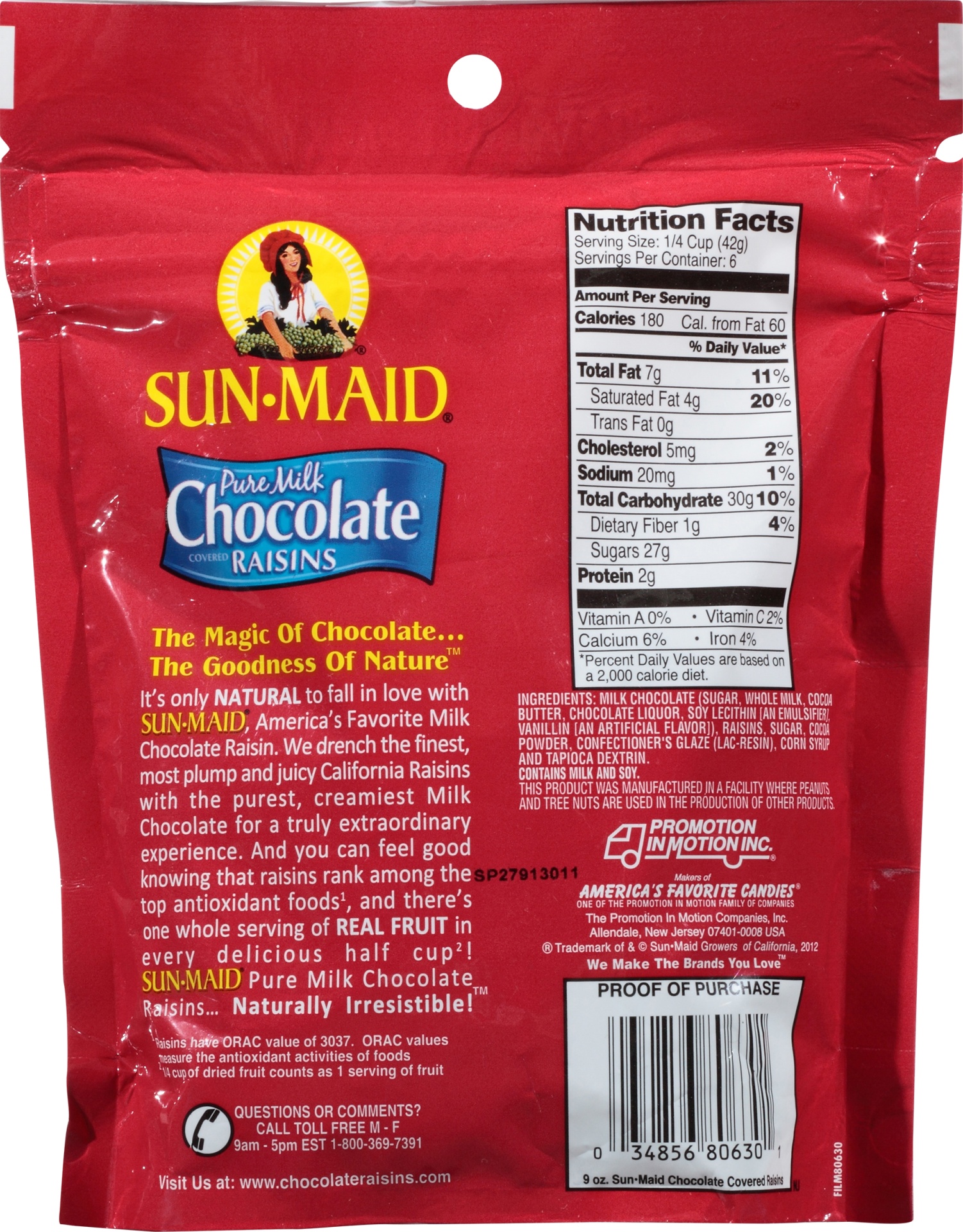 slide 4 of 6, Sun Maid Pure Milk Chocolate Covered Raisins, 9 oz