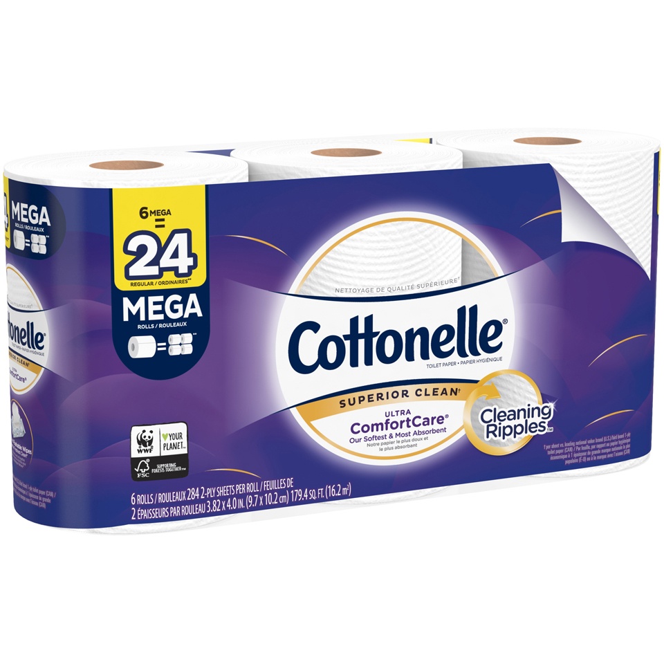 slide 3 of 3, Cottonelle ComfortCare Bathroom Tissue Mega Roll 2-Ply Wrapper, 6 ct
