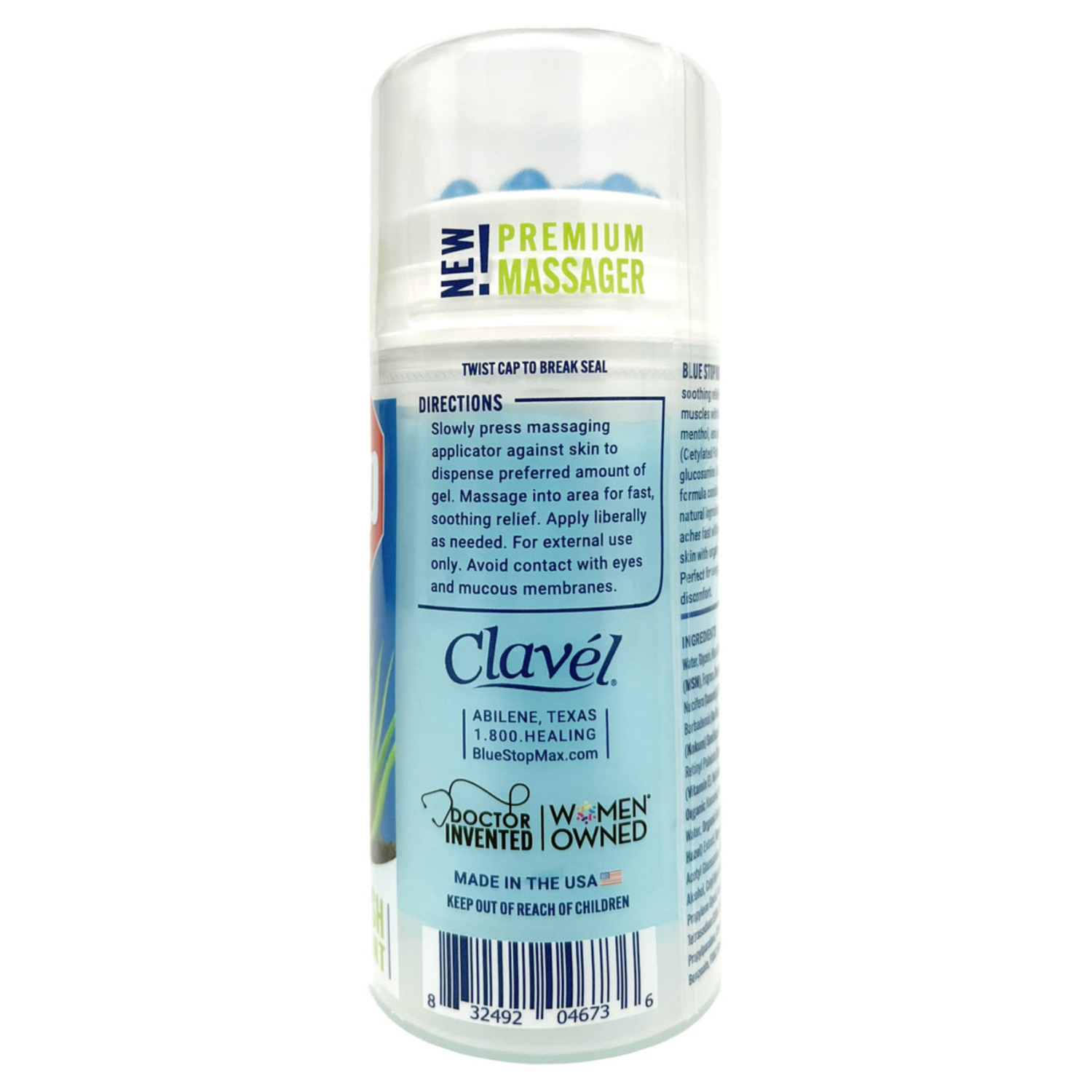 slide 2 of 3, Blue Stop Max Massage Gel For Body Aches, 3.4 Oz Massaging Applicator, 3.4 oz