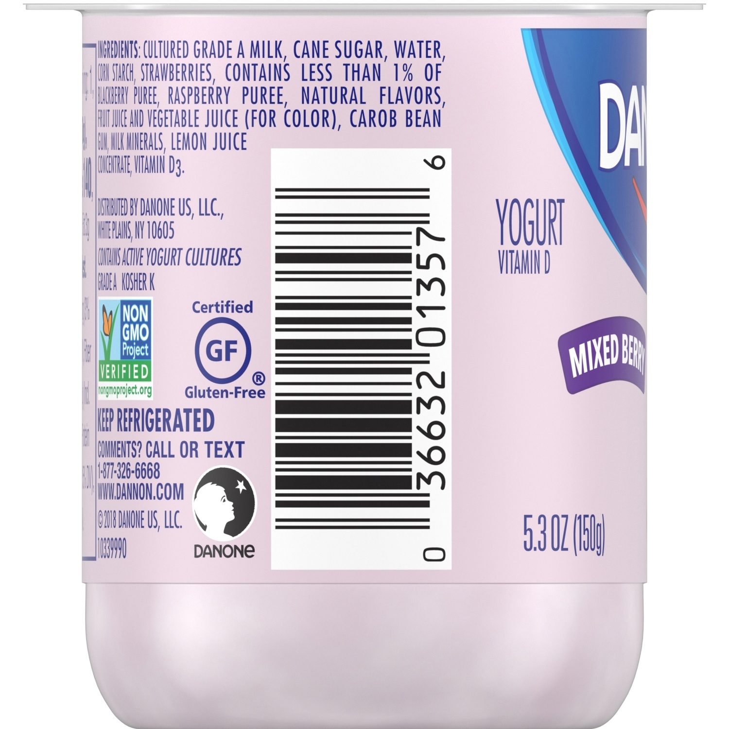 slide 2 of 5, Dannon Whole Milk Mixed Berry Yogurt, 5.3 oz