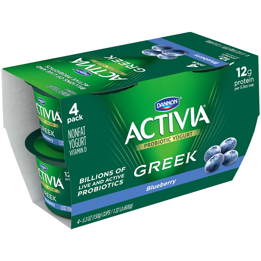 slide 2 of 7, Activia Probiotic Nonfat Greek Yogurt, Blueberry, 5.3 oz., 4 Pack, 5.3 oz