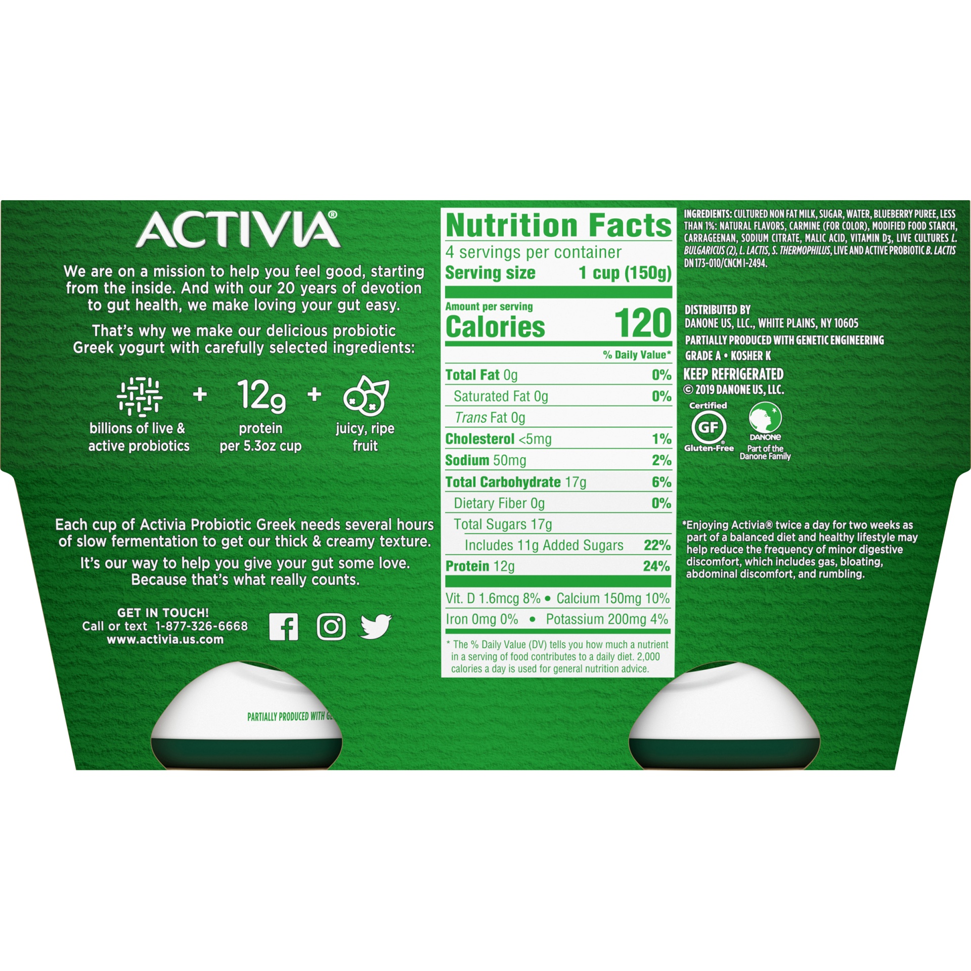 slide 6 of 7, Activia Probiotic Nonfat Greek Yogurt, Blueberry, 5.3 oz., 4 Pack, 5.3 oz