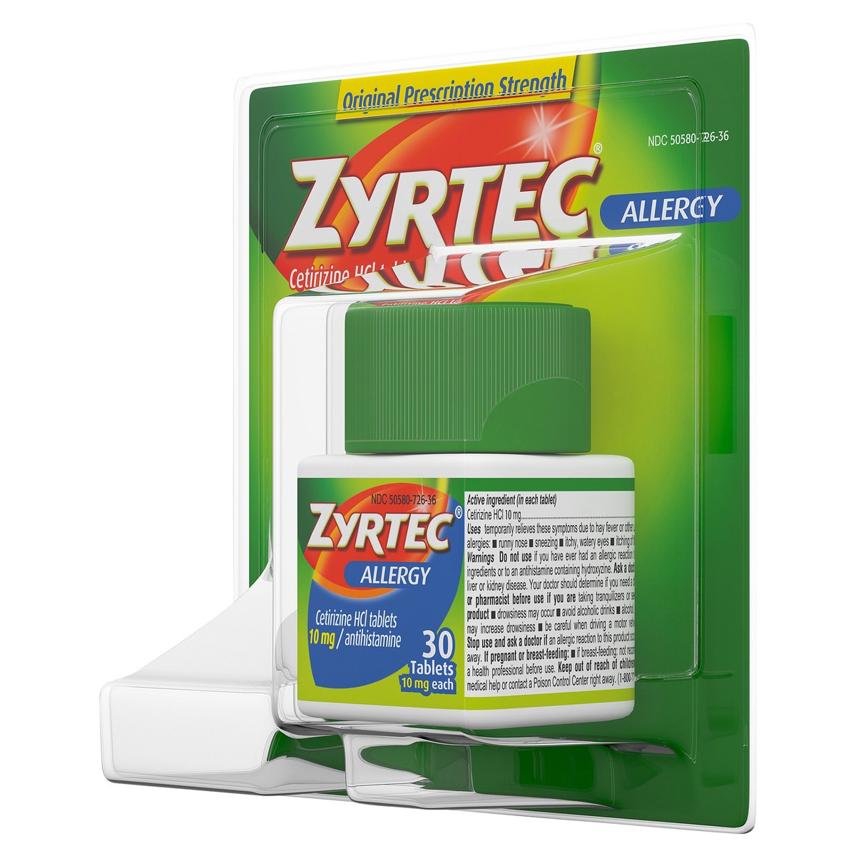 slide 2 of 7, Zyrtec 24 Hour Allergy Relief Tablets, Indoor & Outdoor Allergy Medicine with 10 mg Cetirizine HCl per Antihistamine Tablet, Relief from Runny Nose, Sneezing, Itchy Eyes & More, 30 ct, 30 ct