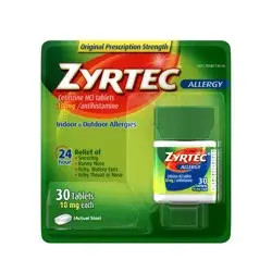Zyrtec 24 Hour Allergy Relief Tablets, Indoor & Outdoor Allergy Medicine with 10 mg Cetirizine HCl per Antihistamine Tablet, Relief of Allergies Caused by Ragweed & Tree Pollen, 30) ct
