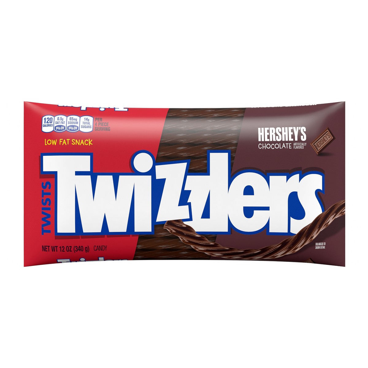 slide 1 of 6, TWIZZLERS Twists HERSHEY'S Chocolate Flavored Licorice Style, Candy Bag, 12 oz, 12 oz