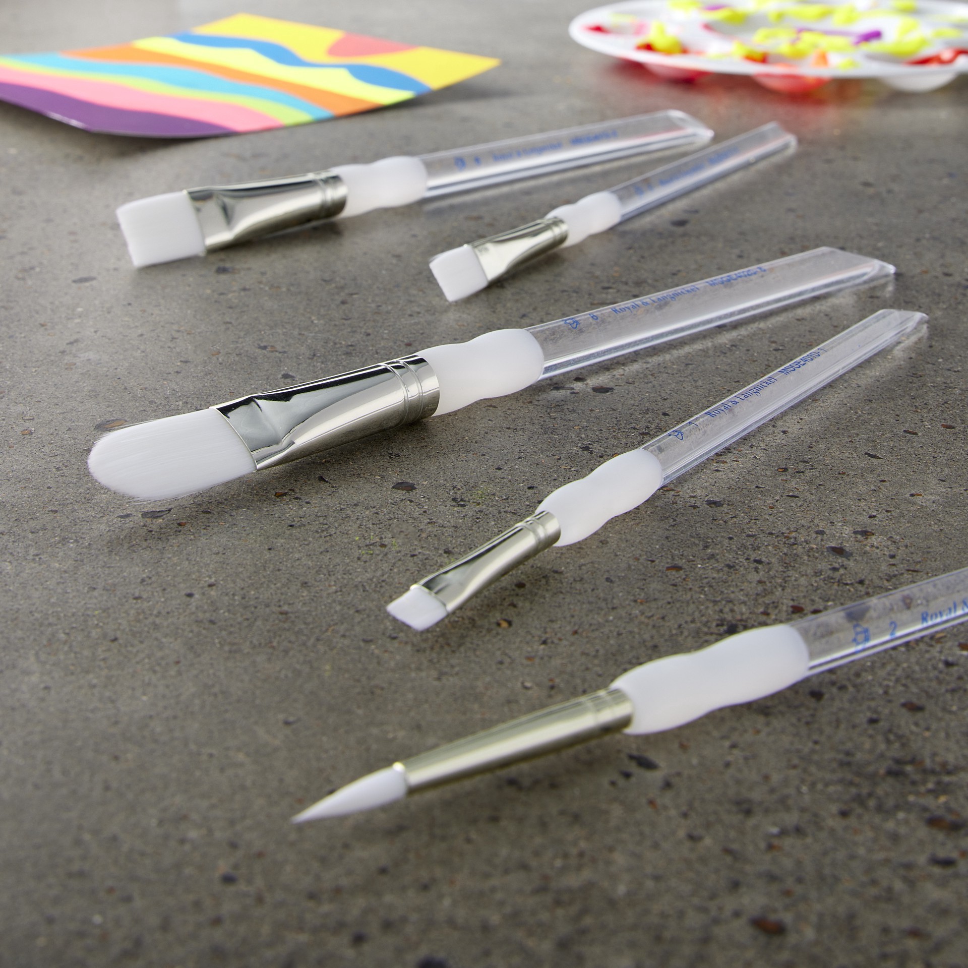 slide 2 of 3, Royal & Langnickel Soft-Grip White Taklon Brush Set, includes 5 assorted brushes