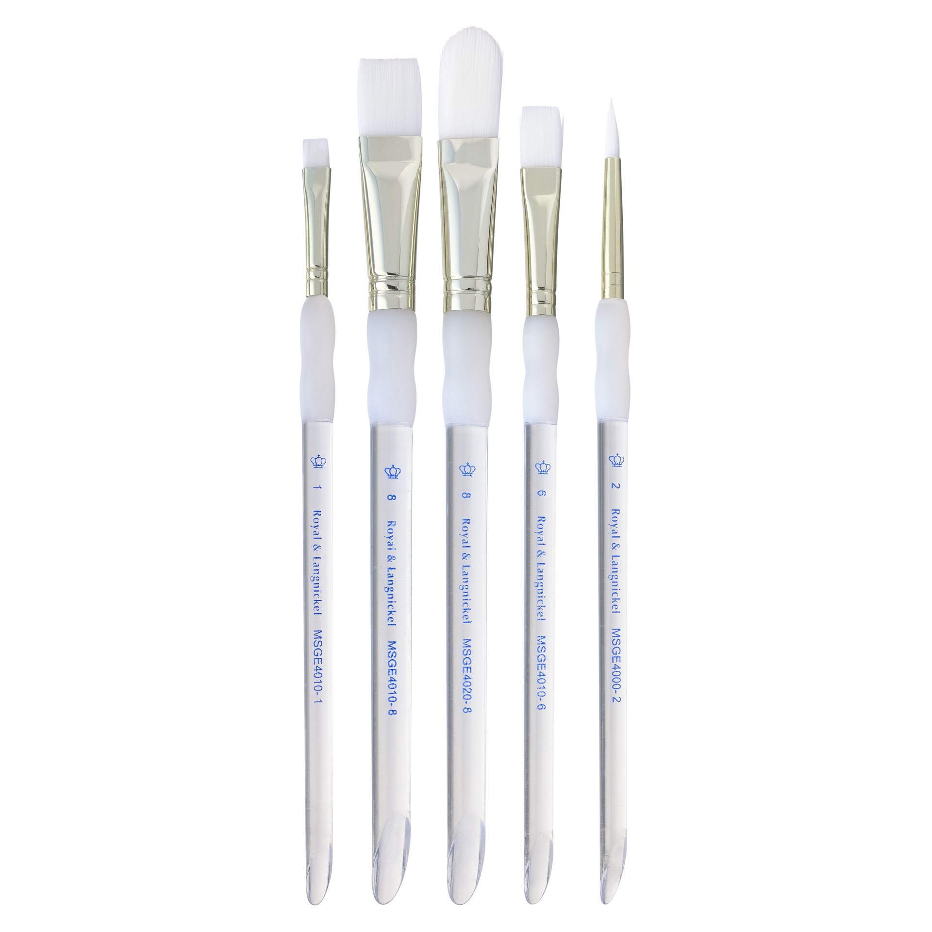 slide 3 of 3, Royal & Langnickel Soft-Grip White Taklon Brush Set, includes 5 assorted brushes